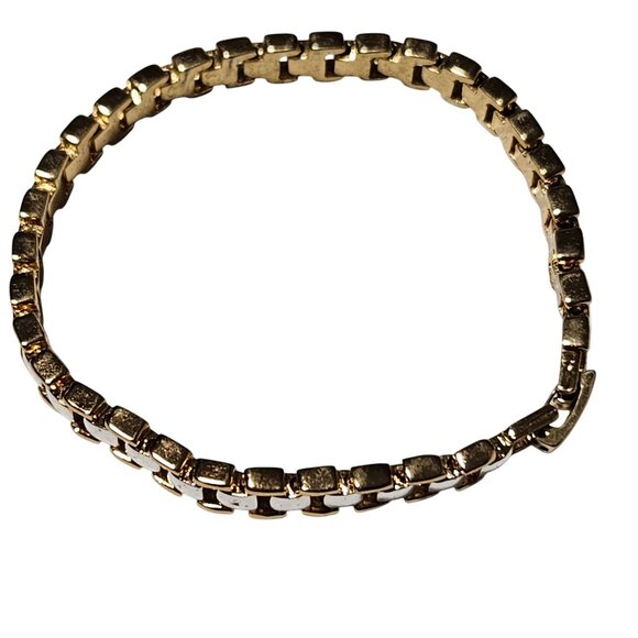 Elegant Gold Silver Two Tone Link Bracelet Secure Clasp Classic Fashion Jewelry - Picture 2 of 5